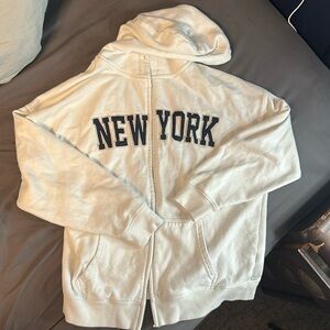 Garage White Zip-Up Hoodie with New York Print
